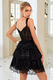 A Line Off the Shoulder Black Corset Homecoming Dress with Lace