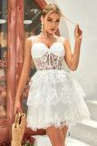 A Line Off the Shoulder White Corset Homecoming Dress with Lace