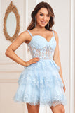 Pink Off the Shoulder Corset Homecoming Dress with Lace