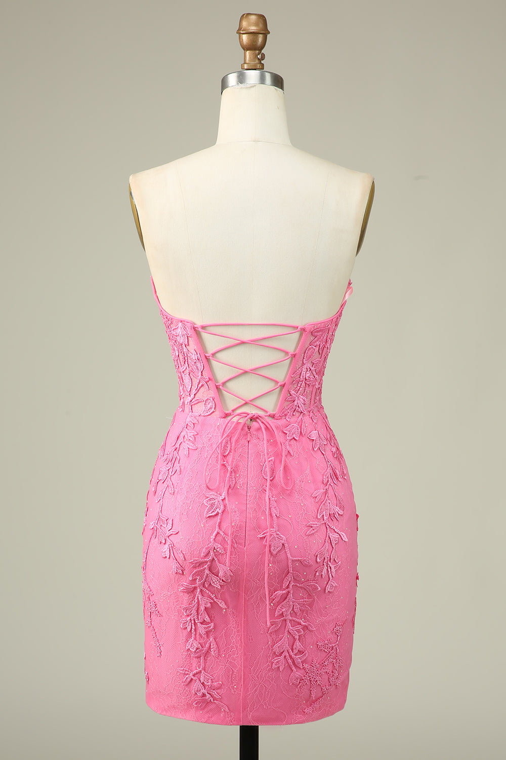 Pink Corset Lace Tight Short Homecoming Dress