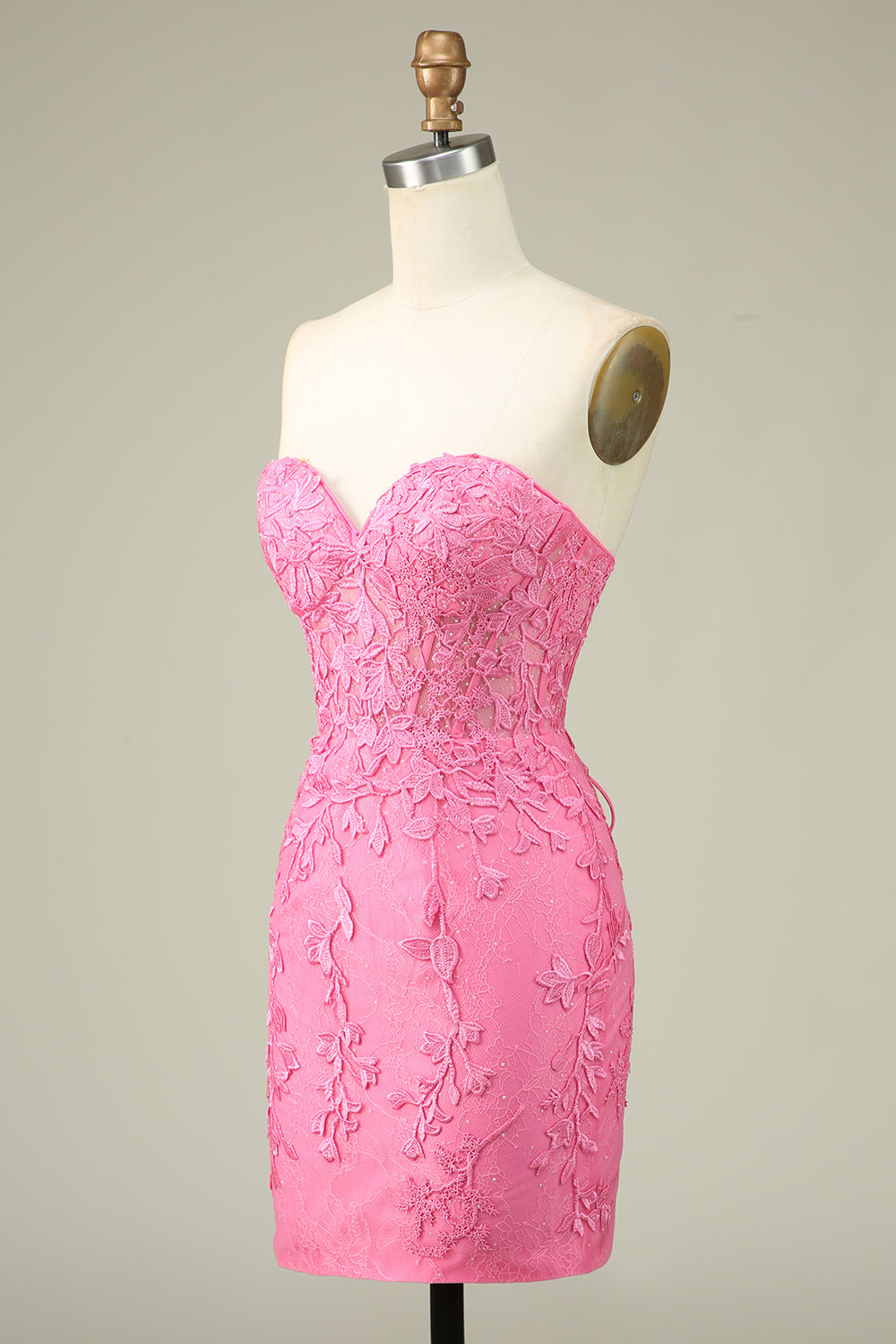 Pink Corset Lace Tight Short Homecoming Dress