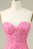 Pink Corset Lace Tight Short Homecoming Dress