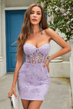 Pink Corset Lace Tight Short Homecoming Dress