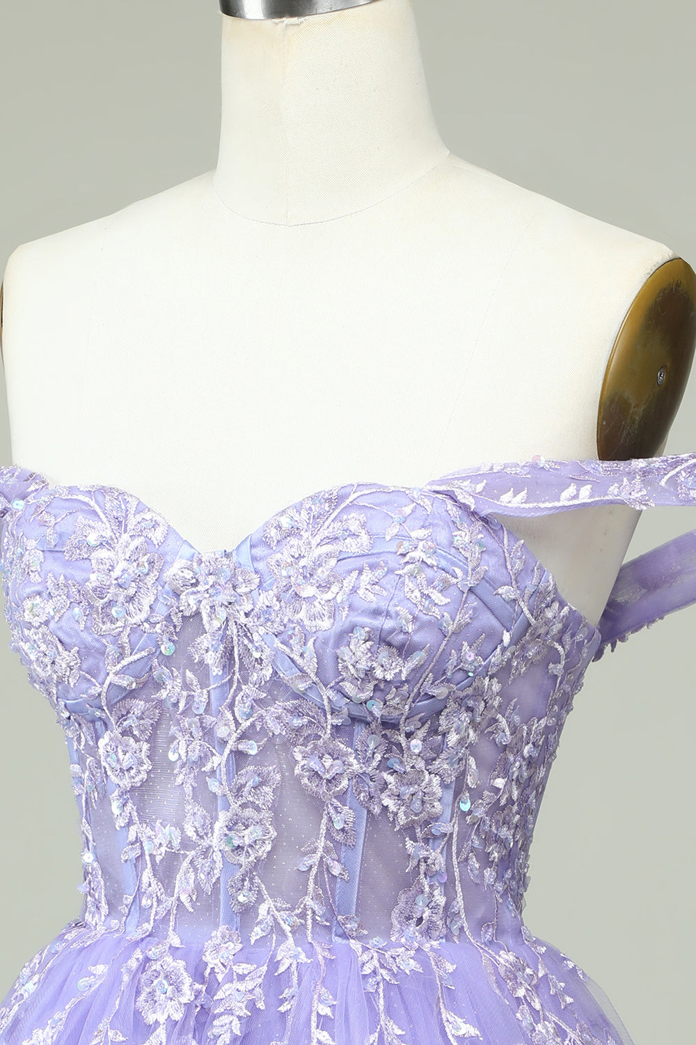 Off The Shoulder Lilac Corset Straps A-Line Short Homecoming Dress