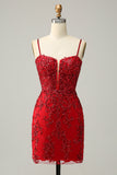 Sequins Spaghetti Straps Black Short Homecoming Dress