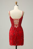 Sequins Spaghetti Straps Black Short Homecoming Dress
