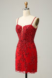 Sequins Spaghetti Straps Royal Blue Short Homecoming Dress