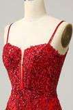 Sequins Spaghetti Straps Red Short Homecoming Dress