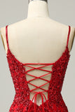 Sequins Spaghetti Straps Red Short Homecoming Dress