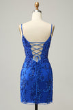 Sequins Spaghetti Straps Black Short Homecoming Dress