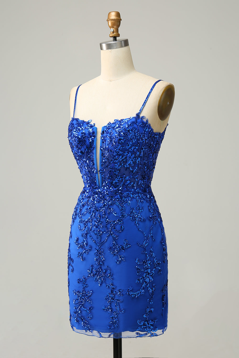 Sequins Spaghetti Straps Royal Blue Short Homecoming Dress