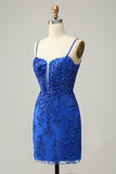 Sequins Spaghetti Straps Black Short Homecoming Dress