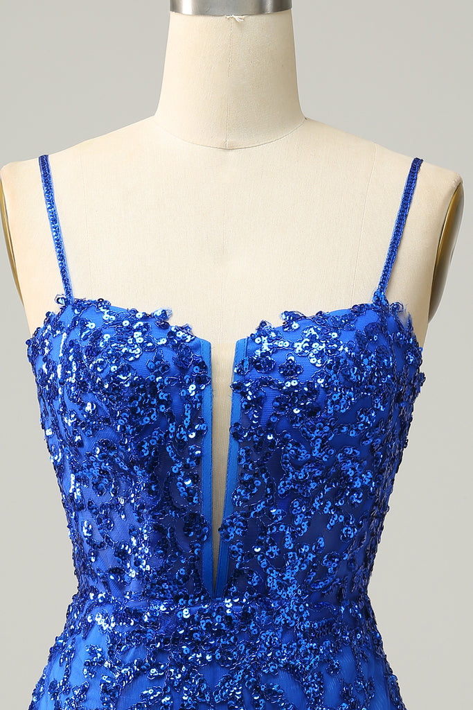 Zapakasa Women Sequins Spaghetti Straps Royal Blue Short Homecoming Dress