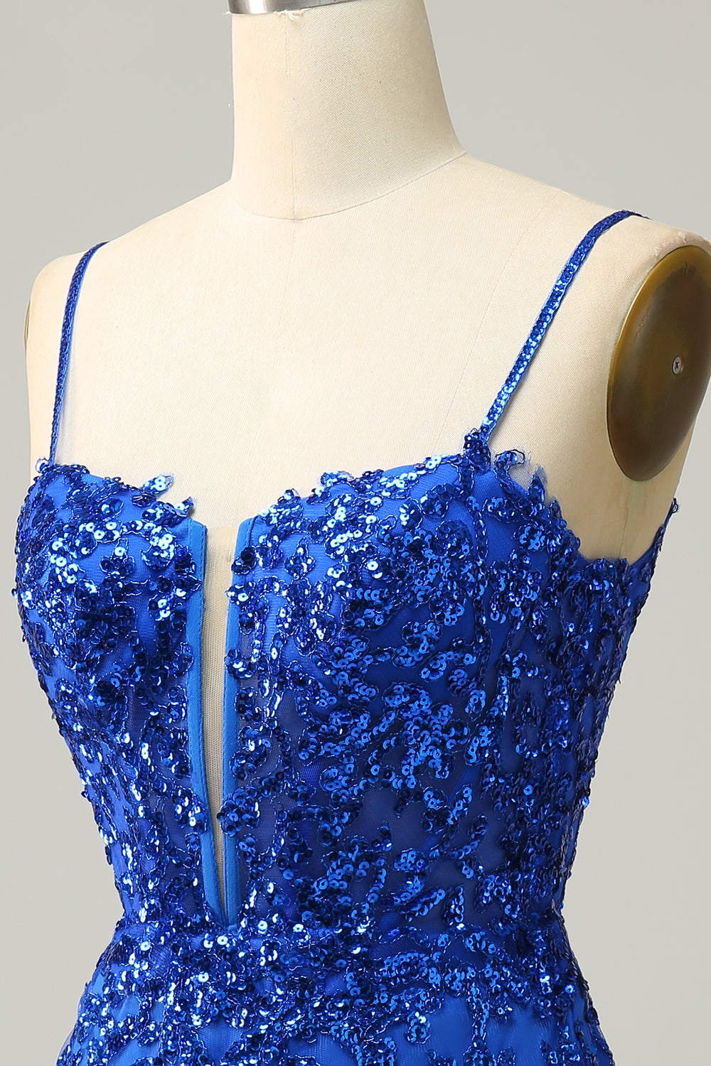 Sequins Spaghetti Straps Royal Blue Short Homecoming Dress