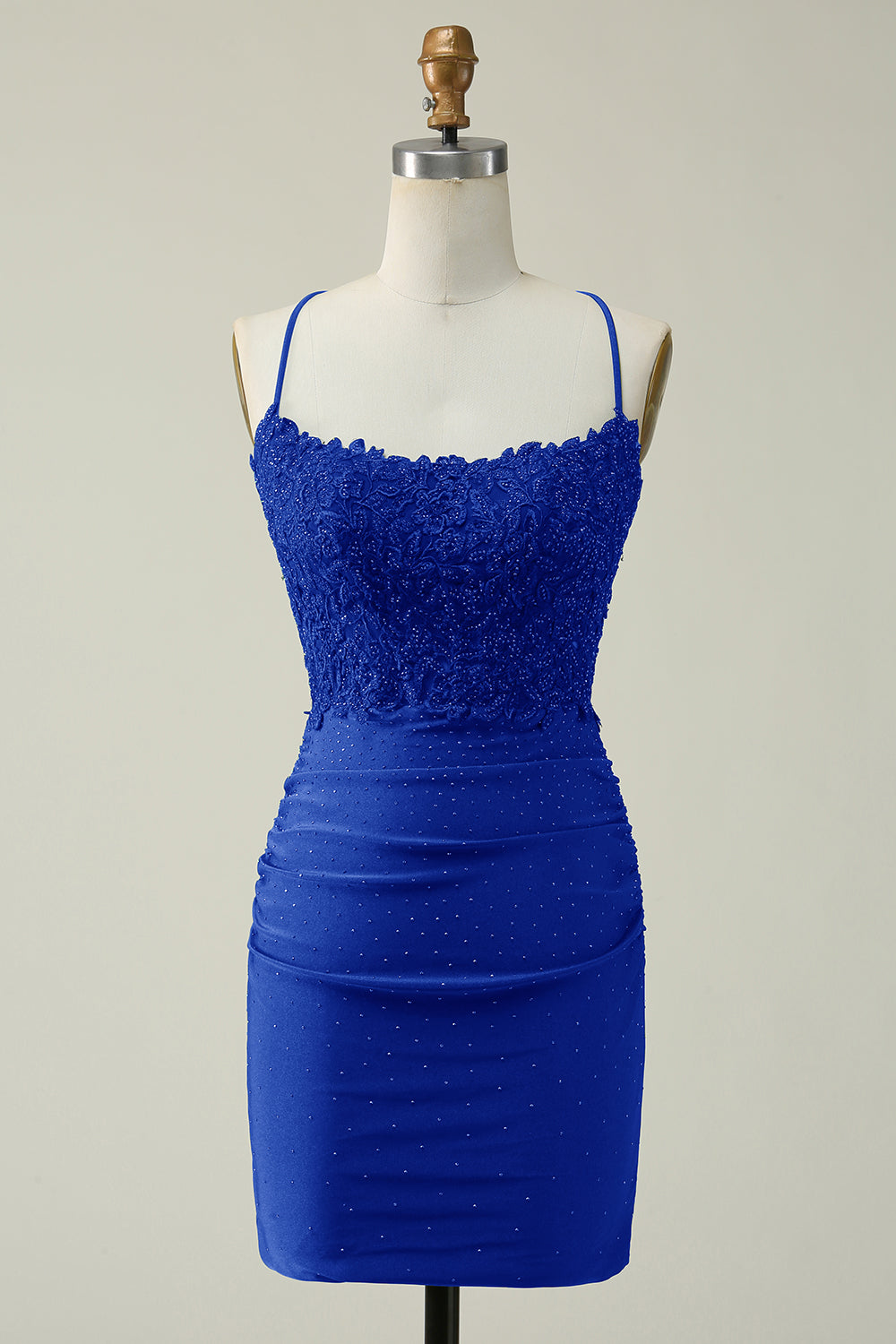 Sheath Spaghetti Straps Royal Blue Short Homecoming Dress with Appliques