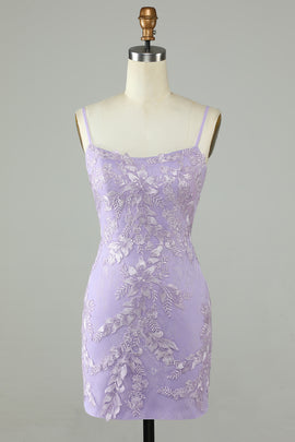 Cute Lilac Lace Tight Short Homecoming Dress