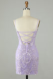 Cute Lilac Lace Tight Short Homecoming Dress