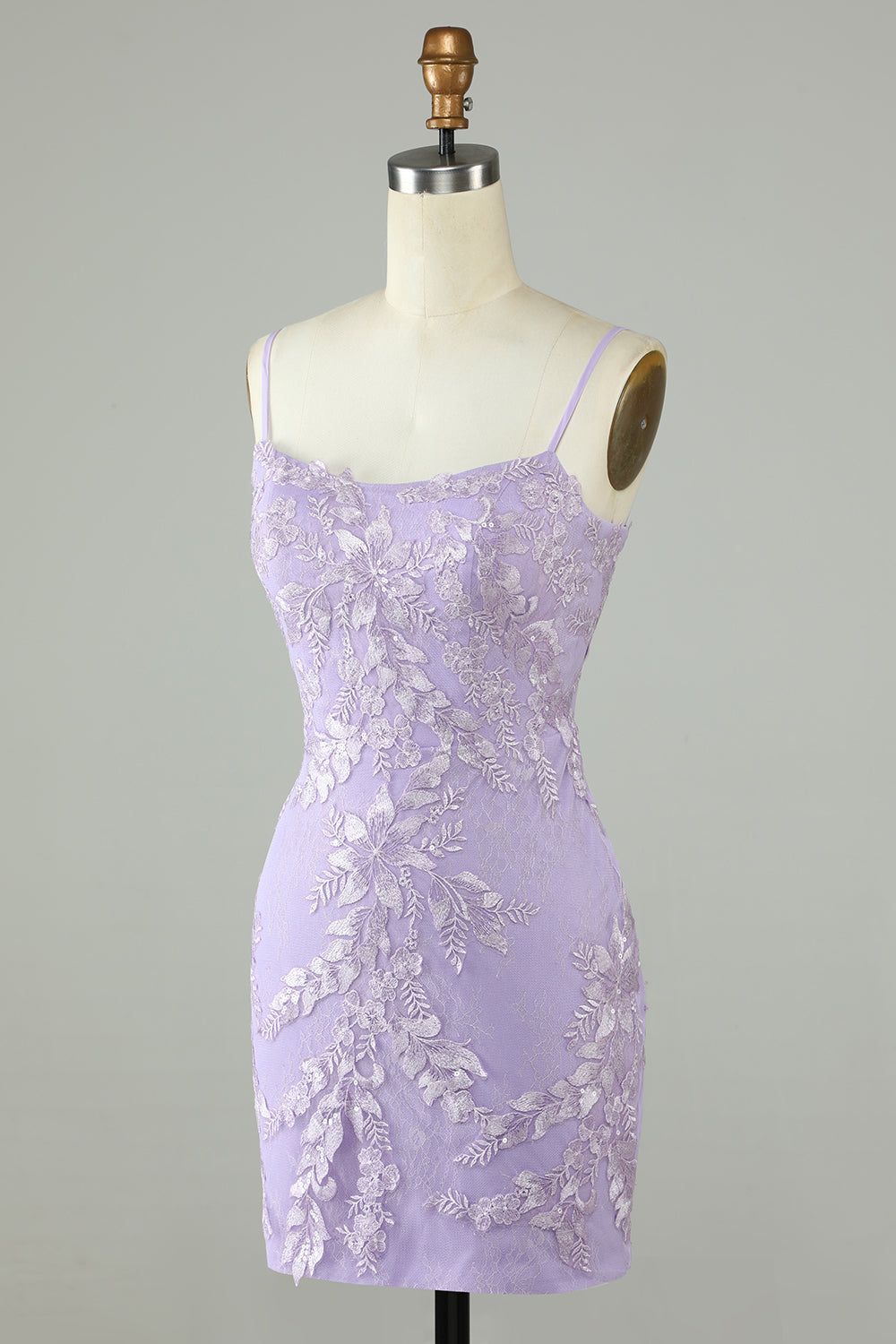 Cute Lilac Lace Tight Short Homecoming Dress