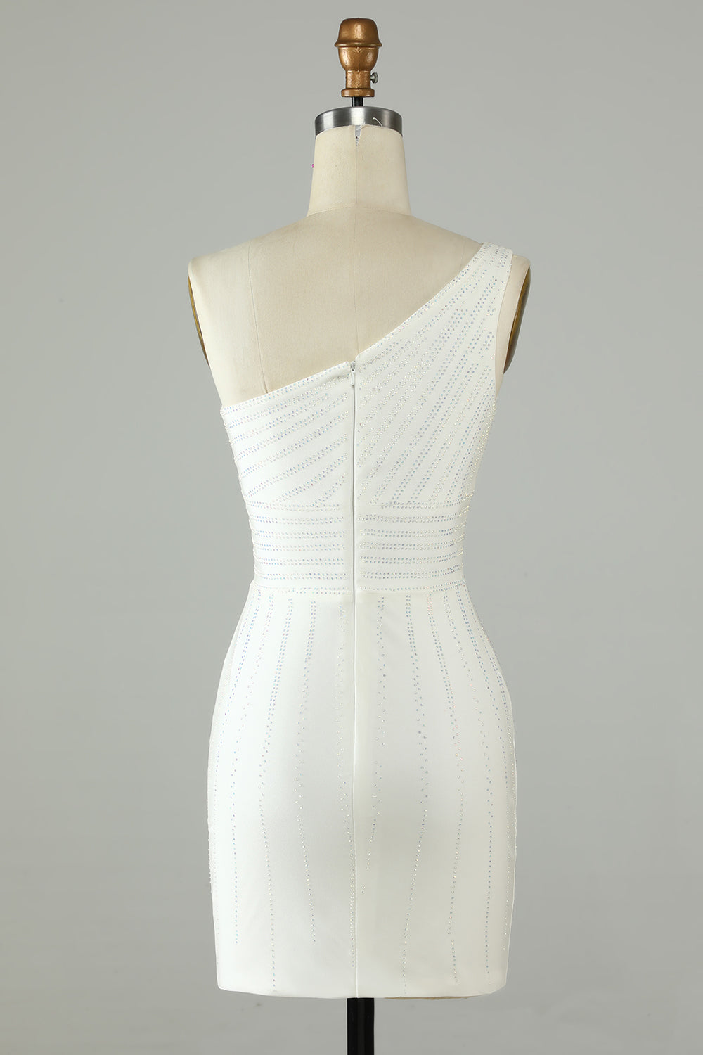 White One Shoulder Sheath Short Homecoming Dress with Beading