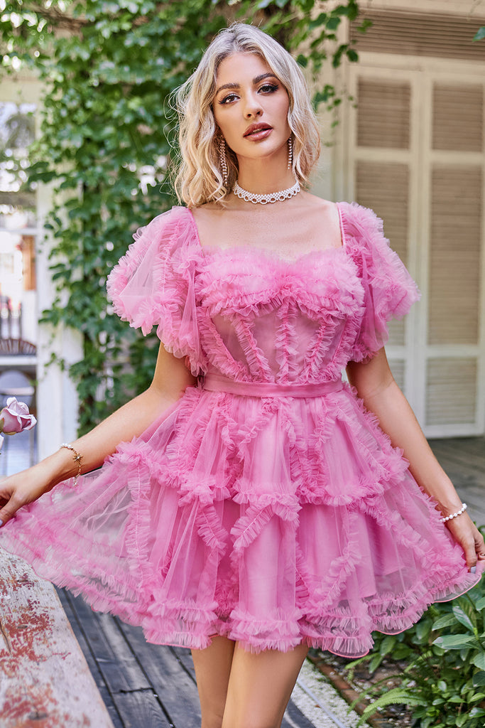 Light Blue Off Shoulder Tulle Party Dress, Blue Homecoming Dresses