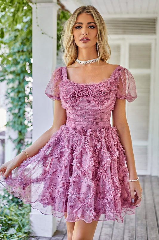 A-Line Square Neck Dusty Rose Short Homecoming Dress