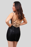 Glitter Black Tight Short Homecoming Dress with Butterflies