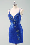 Black Glitter Tight Homecoming Dress with Sequins Butterflies