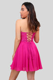 Fuchsia Corset A-Line Chiffon Short Homecoming Dress with Lace