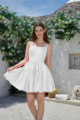 Zapakasa Women Little White Dress A-Line Spaghetti Straps Engagement Party Dress Zapakasa Women Little White Dress A-Line Spaghetti Straps Engagement Party Dress