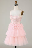 A-Line Sweetheart Pink Short Homecoming Dress