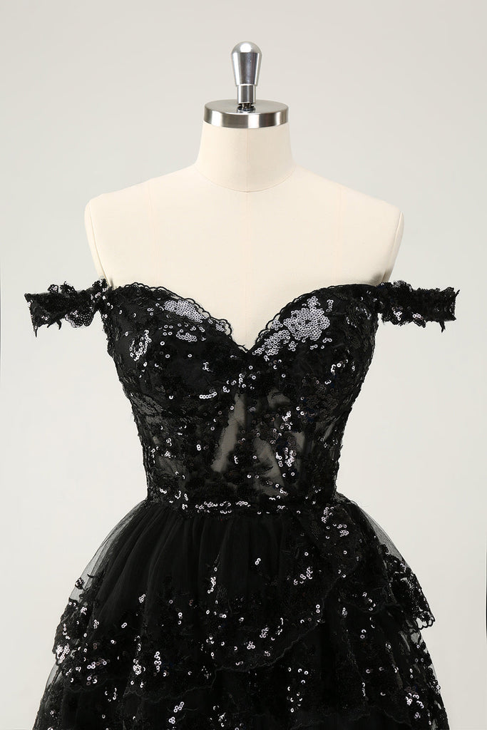 Black Corset Top Tiered Skirt Homecoming Dress Party Dress C1332 main image 1
