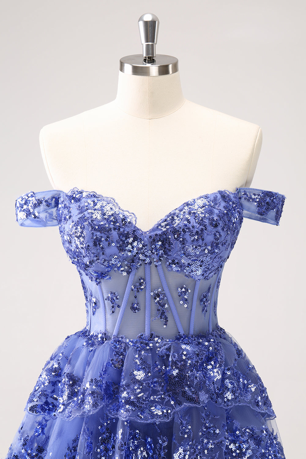 Sparkly Golden Corset Tiered Lace A-Line Short Homecoming Dress