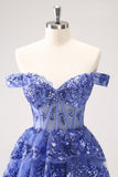 Sparkly Golden Corset Tiered Lace A-Line Short Homecoming Dress