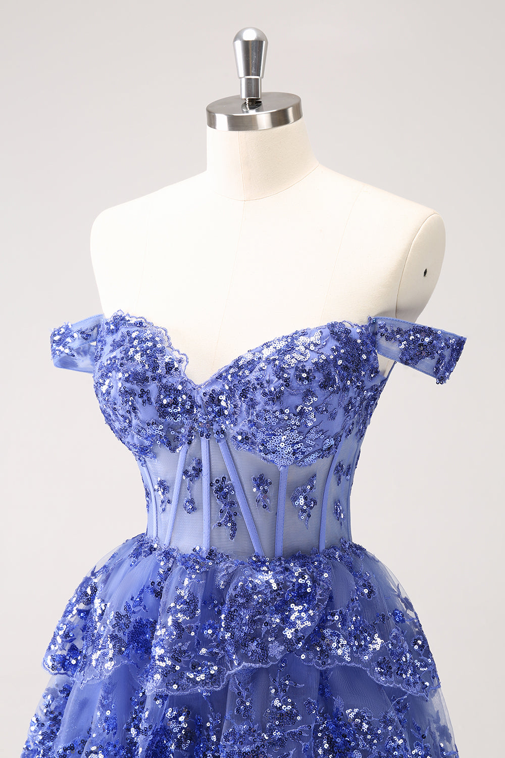 Sparkly Golden Corset Tiered Lace A-Line Short Homecoming Dress