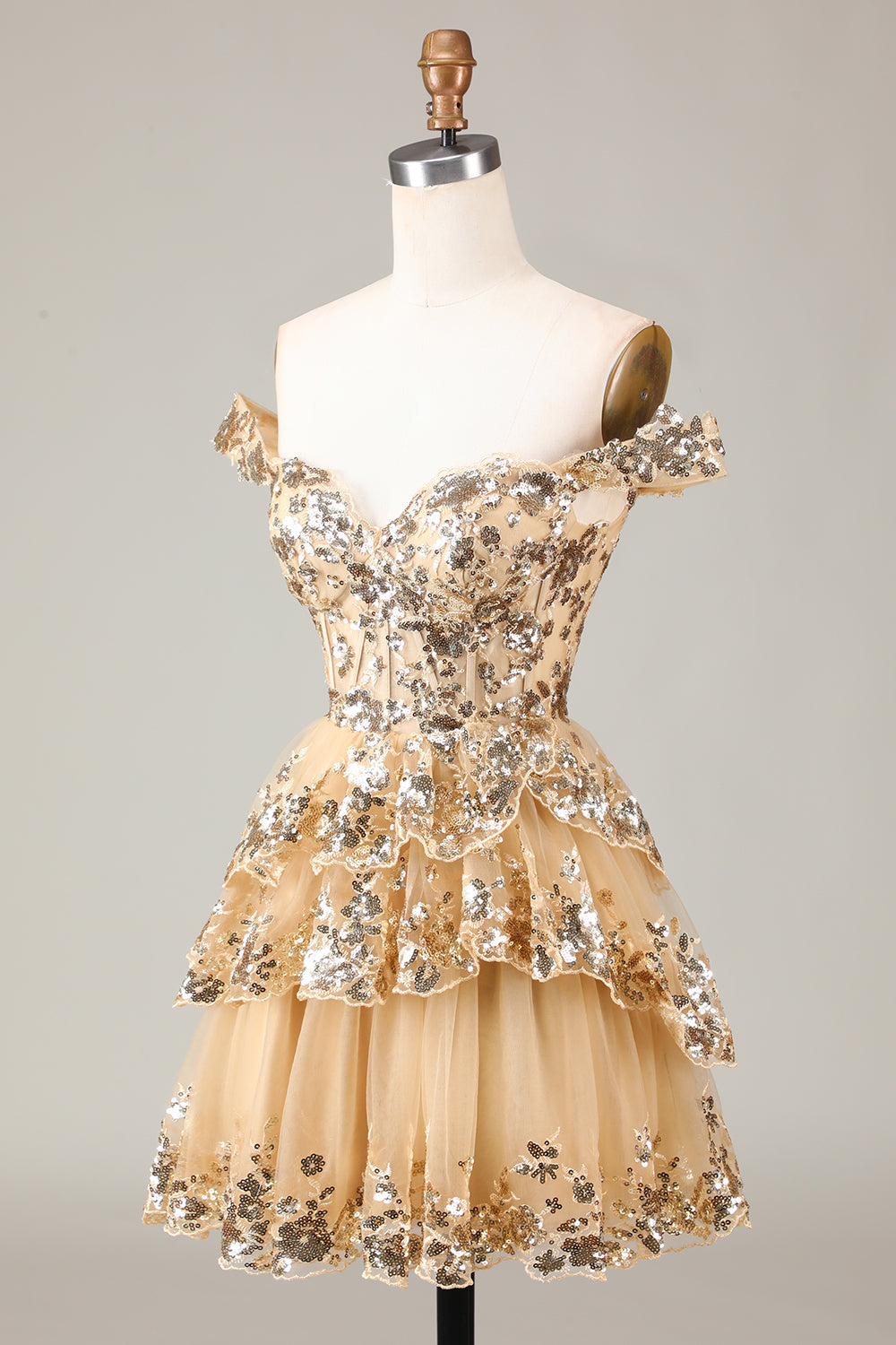 Zapakasa Women Sparkly Golden A-Line Short Homecoming Dress Off the