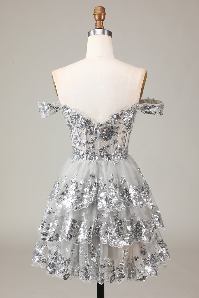 Cute A Line Dark Blue Corset Tiered Short Homecoming Dress with Lace