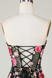 Sweetheart Green Backless Embroidery Tight Homecoming Dress