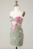 Sweetheart Green Backless Embroidery Tight Homecoming Dress