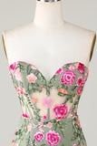 Sweetheart Green Backless Embroidery Tight Homecoming Dress
