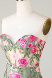 Sweetheart Green Backless Embroidery Tight Homecoming Dress
