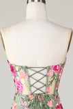 Sweetheart Green Backless Embroidery Tight Homecoming Dress