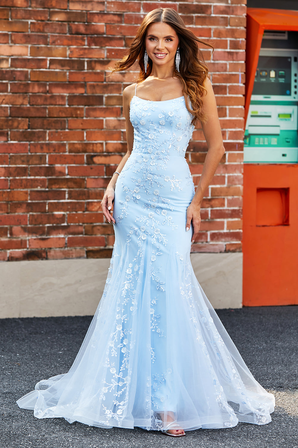 Zapakasa Women Sparkly Light Blue Beaded Mermaid Long Prom Dress
