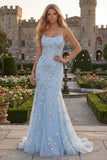 Light Blue Sparkly Beaded Mermaid Long Prom Dress