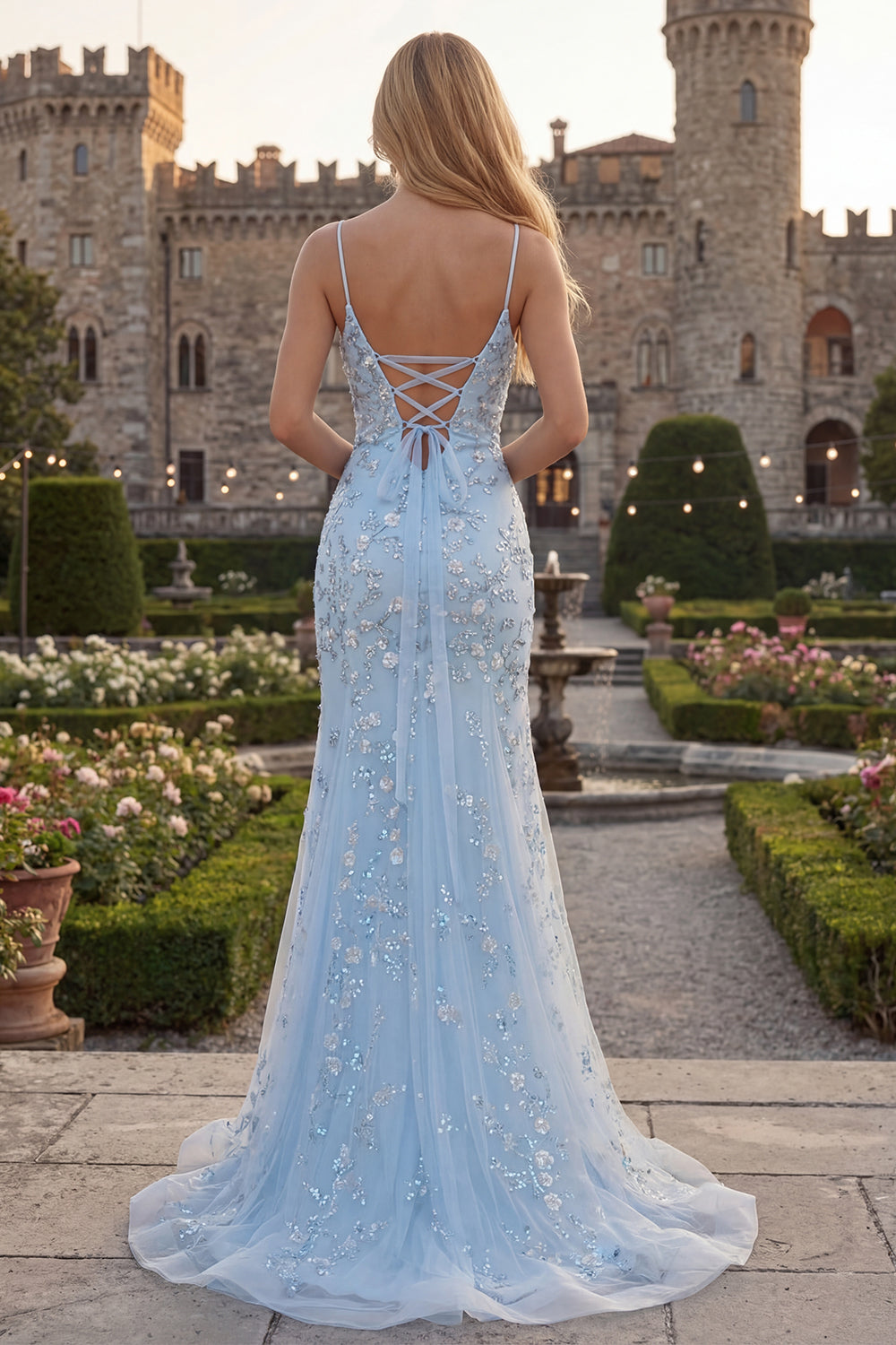 Zapakasa Women Light Blue Sparkly Beaded Mermaid Long Prom Dress Spaghetti Straps Tulle Formal Dress Zapakasa Women Light Blue Sparkly Beaded Mermaid Long Prom Dress Spaghetti Straps Tulle Formal Dress