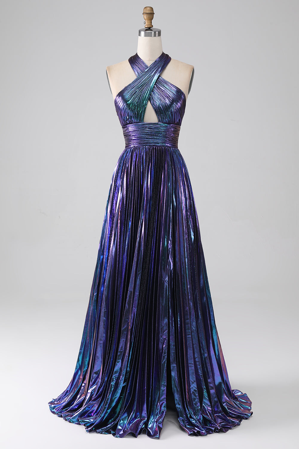 Zapakasa Women Prom Dress with Slit Sparkly Purple Halter A Line Formal Dress with Pleated Zapakasa Women Prom Dress with Slit Sparkly Purple Halter A Line Formal Dress with Pleated