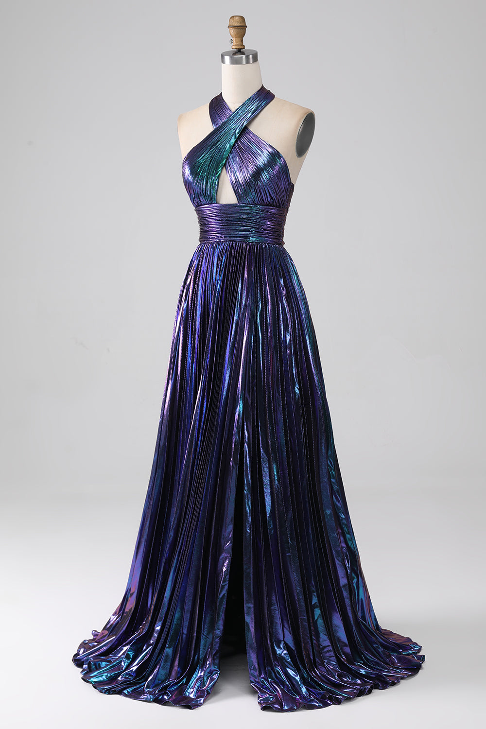 Zapakasa Women Prom Dress with Slit Sparkly Purple Halter A Line Formal Dress with Pleated Zapakasa Women Prom Dress with Slit Sparkly Purple Halter A Line Formal Dress with Pleated