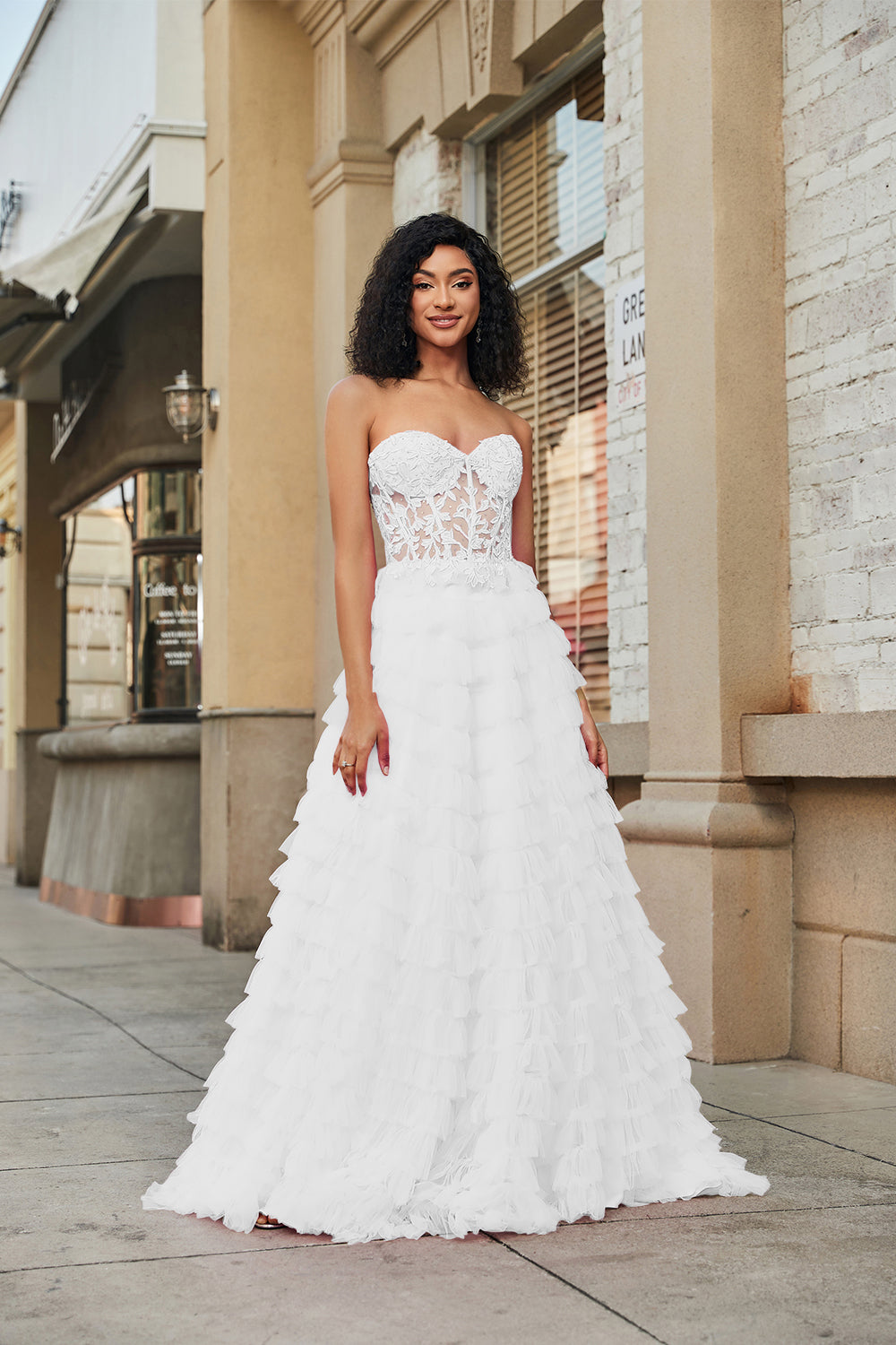 Zapaka Women White Corset Ruffled A-Line Wedding Dress with Lace Sweetheart Lace-Up Back Bridal Dress Zapaka Women White Corset Ruffled A-Line Wedding Dress with Lace Sweetheart Lace-Up Back Bridal Dress
