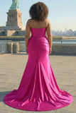 Sparkly Fuchsia Mermaid Sweetheart Corset Long Prom Dress with Slit