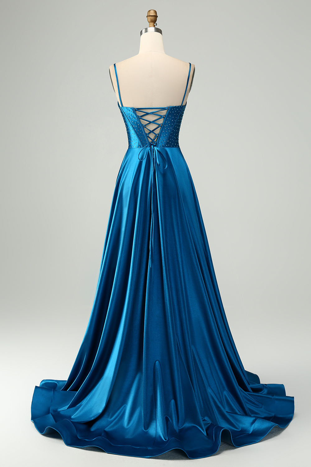 Zapakasa Women Sparkly Beaded Dark Blue Prom Dress With Slit Corset Long Spaghetti Straps A Line Evening Dress Zapakasa Women Sparkly Beaded Dark Blue Prom Dress With Slit Corset Long Spaghetti Straps A Line Evening Dress