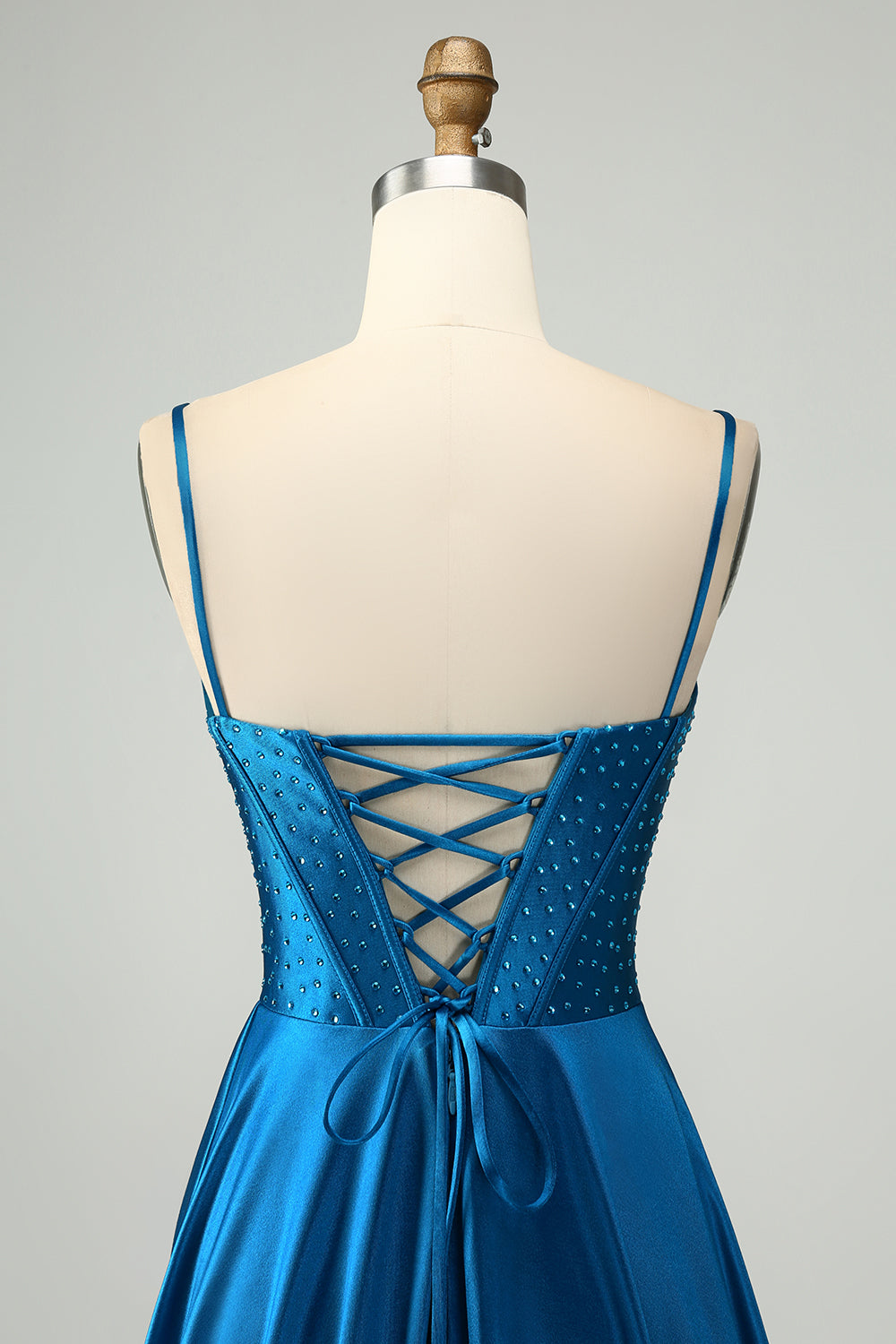 Zapakasa Women Sparkly Beaded Dark Blue Prom Dress With Slit Corset Long Spaghetti Straps A Line Evening Dress Zapakasa Women Sparkly Beaded Dark Blue Prom Dress With Slit Corset Long Spaghetti Straps A Line Evening Dress